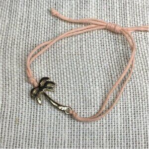 Adjustable Palm Tree Bracelet Gold Peach Cord Retro BoHo Vintage Vacation Travel
